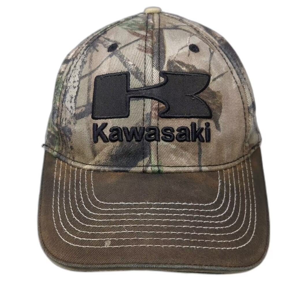 Kawasaki Camo Baseball Cap Green Brown OS Hat Embroidered Slideback Adjustable